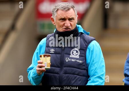 20 marzo 2021; Carrow Road, Norwich, Norfolk, Inghilterra, Campionato di calcio inglese della Lega, Norwich contro Blackburn Rovers; Blackburn Rovers Manager Tony Mowbray Foto Stock