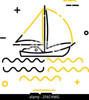 Icona semplice yacht lineare piatta su sfondo bianco. Illustrazione vettoriale. Il segno degli sport acquatici e della ricreazione Illustrazione Vettoriale