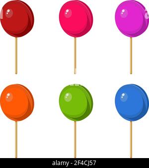 Illustrazione vettoriale insieme di lollipop dolci colorati su sfondo bianco. Dolci, dessert. Il soggetto si isola su sfondo bianco Illustrazione Vettoriale