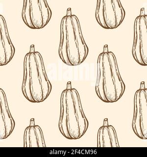 Motivo autunnale senza cuciture con zucche. Sfondo vettoriale disegnato a mano in stile vintage. Illustrazione Vettoriale