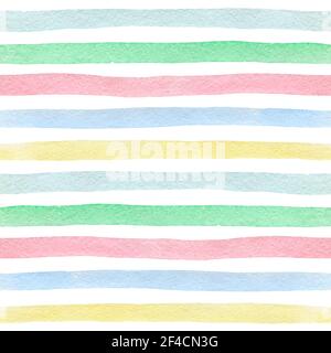 Acquerello striped pattern senza soluzione di continuità con le linee colorate su sfondo bianco. Disegnato a mano illustrazione vettoriale Illustrazione Vettoriale