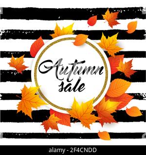 Sfondo vettoriale autunno con foglie di acero arancio. Banner dorato astratto per la vendita stagionale autunno. Illustrazione Vettoriale