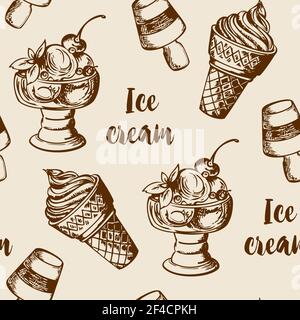 Vintage estate seamless pattern con diversi gelati. Disegnato a mano sfondo vettoriale Illustrazione Vettoriale