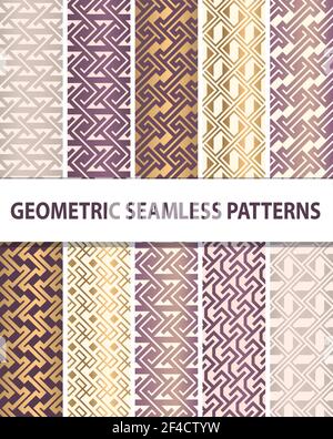 Set di motivi geometrici senza giunture astratti decorativi. Tradizionali sfondi ornamentali orientali. Illustrazione vettoriale. Illustrazione Vettoriale