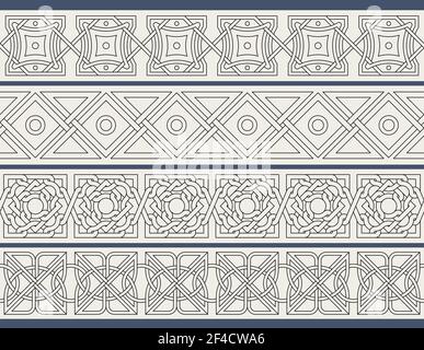 Set di stile orientale tradizionale geometrica delle frontiere senza giunture. Design decorativo elementi. Illustrazione Vettoriale. Illustrazione Vettoriale