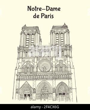 Cattedrale di Notre Dame de Paris in Francia. Illustrazione vettoriale disegnata a mano Illustrazione Vettoriale