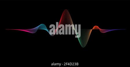 Elemento onda astratto per la progettazione. Equalizzatore di tracce di frequenza digitale onda sonora di movimento. Sfondo stilizzato. Linea ondulata curva vettoriale su nero Illustrazione Vettoriale