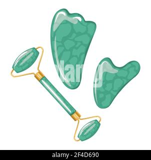 Set di attrezzi per massaggio Gua Sha, per auto-massaggio. Illustrazione dei colori vettoriali Illustrazione Vettoriale