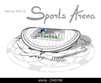 Mano bozzetto del stadio principale a Kazan. Illustrazione Vettoriale