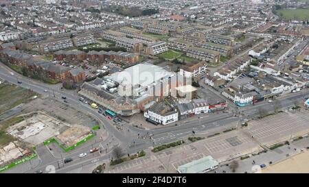 Southend-on-Sea, Essex, Aerial Town e molo Foto Stock