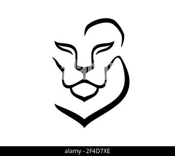 Lion faccia elegante design con logo. Profilo nero con testa leone, simbolo vettoriale di lusso. Illustrazione Vettoriale