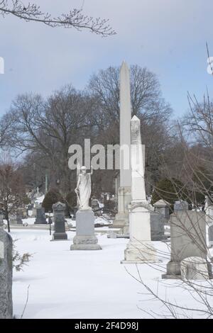 Inverno nel Greenwood Cemetery, Brooklyn, New York. Foto Stock