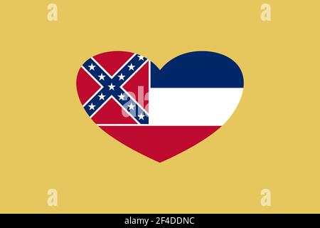 Mississippi (stato degli Stati Uniti) bandiera forma del cuore isolato sullo sfondo. Foto Stock