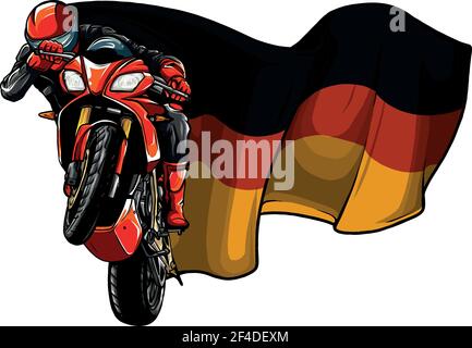 Moto da corsa in curva con vettore bandiera tedesca Illustrazione Vettoriale