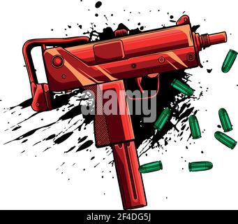esercito uzi arma con proiettili e sangue Illustrazione Vettoriale
