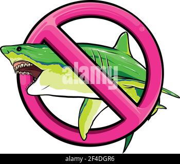 Predatore marino, lo squalo sullo sfondo del segnale di divieto Illustrazione Vettoriale