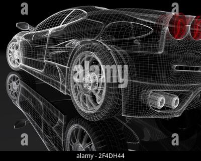 Modello di auto sportiva su sfondo nero. immagine 3d rappresentata Foto Stock