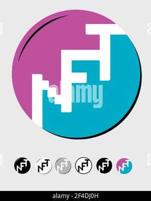 Unità token non fungibile di dati su una contabilità digitale su blockchain tech, NFT un unico elemento digitale o fisico. Logo, icona, simbolo, emblema, Illustrazione Vettoriale