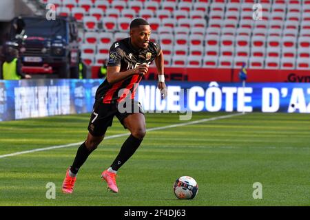 Nizza, Francia. 20 Marzo 2021. Myziane Maolida durante la partita Nizza vs Marsiglia alla Ligue 1 Uber mangia il 20 marzo 2021 a Nizza, Francia. (Foto di Lionel Urman/Sipa USA) Credit: Sipa USA/Alamy Live News Foto Stock