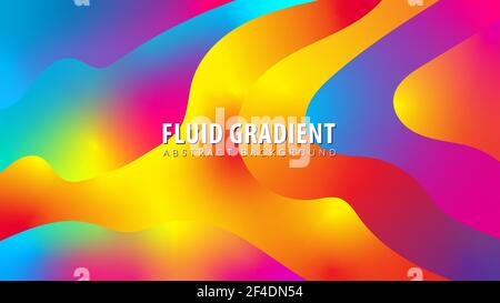 Illustrazione vettoriale futuristica dello strato di fluido arcobaleno. Modello di disegno astratto colorato di sfondo. Liquido mesh a gradiente brillante. Illustrazione Vettoriale