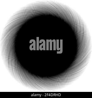 Cerchio ciclico, elica, elemento a spirale. Forma concentrica con effetto di rotazione, centrifuga e girazione. Illustrazione dei vettori di torsione, turbolenza e turbolenza – S Illustrazione Vettoriale