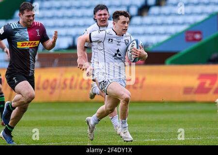 LONDRA, REGNO UNITO. 20 marzo 2021. Charlie Chapman di Gloucester in azione durante il Gallagher Premiership Rugby Match Round 14 tra Harlequins e Gloucester Rugby al Twickenham Stoop Stadium sabato 20 marzo 2021. LONDRA, INGHILTERRA. Credit: Taka G Wu/Alamy Live News Foto Stock