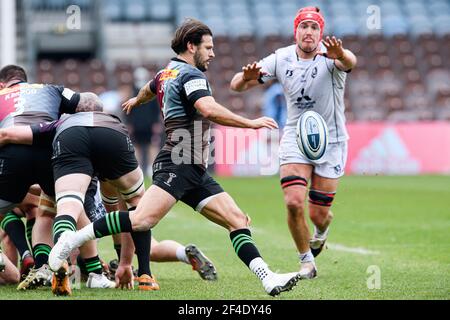 LONDRA, REGNO UNITO. 20 marzo 2021. Durante il Gallagher Premiership Rugby Match Round 14 tra Harlequins e Gloucester Rugby al Twickenham Stoop Stadium sabato 20 marzo 2021. LONDRA, INGHILTERRA. Credit: Taka G Wu/Alamy Live News Foto Stock
