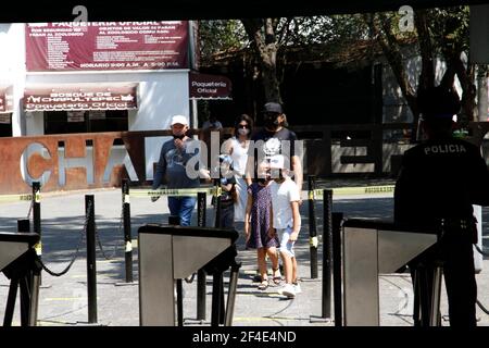 CITTÀ DEL MESSICO, MESSICO - MARZO 11: I turisti arrivano allo Zoo di Chapultepec prendendo protocolli di sicurezza durante la riapertura con il semaforo epidemiologico arancione, lo Zoo riceve i suoi visitatori applicando misure sanitarie nei loro accessi e un controllo dell'ingresso di persone per conoscere i diversi animali che risiedono nel luogo. Il 11 marzo 2021 a Città del Messico, Messico. Credit: Luis Barron/Eyepix Group/The Photo Access Foto Stock