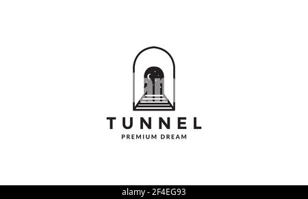 linee tunnel con logo luna notturna simbolo vettoriale disegno icona illustrazione Illustrazione Vettoriale