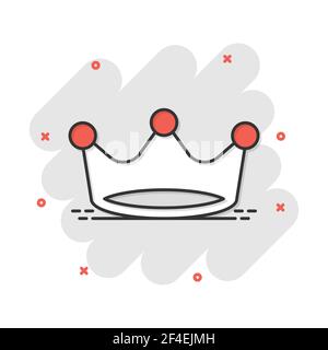 Vector cartoon diadema corona icona in stile fumetto. Corona di royalty illustrazione pittogramma. Re, principessa royalty business effetto splash concept. Illustrazione Vettoriale