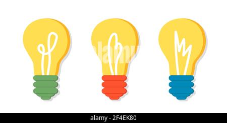 Set di lampadine gialle che rappresentano le idee Illustrazione Vettoriale