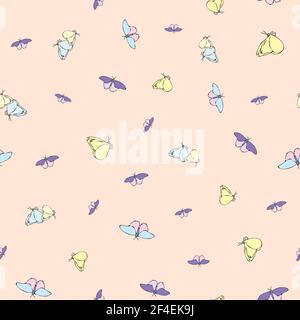 Vettore pastello sfondo farfalla senza cuciture pattern. Farfalle. Sfondo con ripetizione senza giunture Illustrazione Vettoriale