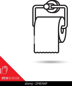 Rotolo di carta igienica sull'icona della linea vettoriale del supporto. Illustrazione Vettoriale