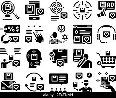 Illustrazione vettoriale del set Glyph del percorso del cliente dell'acquirente Illustrazione Vettoriale