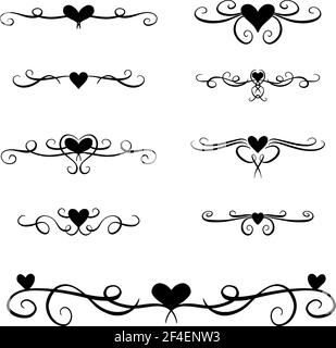 Fiorisce, confini e linee decorative per San Valentino o matrimoni illustrazione vettoriale Illustrazione Vettoriale