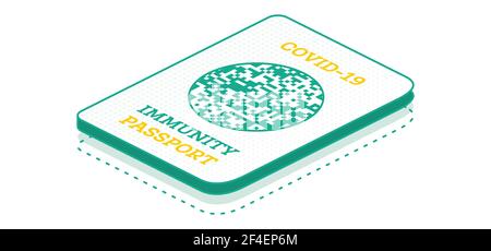 Icona Isometrica Immunity Passport. Illustrazione vettoriale. Concetto di struttura del Coronavirus Covid-19. Isolato su sfondo bianco. Illustrazione Vettoriale