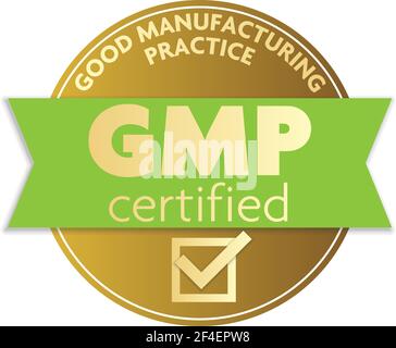 Etichetta o badge del certificatore GMP DI BUONA PRATICA DI FABBRICAZIONE color oro illustrazione vettoriale Illustrazione Vettoriale