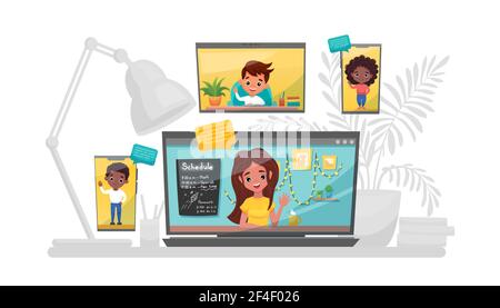 Illustrazione del vettore di apprendimento in linea. Studio a casa, test online, concetto di apprendimento a distanza Illustrazione Vettoriale
