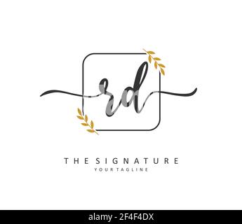 RD scrittura iniziale della lettera e logo della firma. Un logo iniziale di calligrafia concettuale con elemento modello. Illustrazione Vettoriale