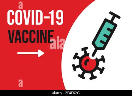 Vaccino del coronavirus Covid-19 con cellule virali Vector. Vaccinarsi per proteggere contro il banner Covid-19. Illustrazione Vettoriale