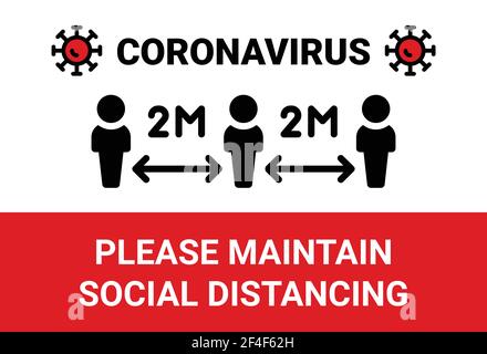 Distanza sociale 6 piedi o 2 metri, si prega di mantenere la distanza sociale per rimanere lontano dagli altri per evitare Coronavirus contagioso. Segno icona vettore. Illustrazione Vettoriale