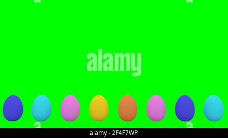 Uova di Pasqua saltando su sfondo verde rendering 3d Foto Stock