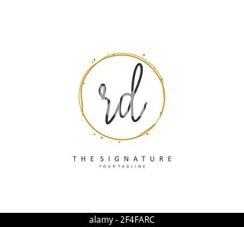 RD scrittura iniziale della lettera e logo della firma. Un logo iniziale di calligrafia concettuale con elemento modello. Illustrazione Vettoriale