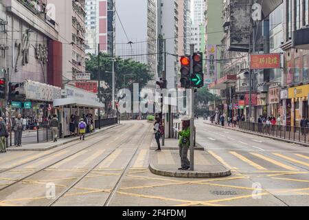 Hong Kong, Cina - 11 dicembre 2016: Giornata di vista della città centrale street. Foto Stock