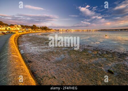 Fango terapia, Poole baia a bassa marea, Dorset Foto Stock