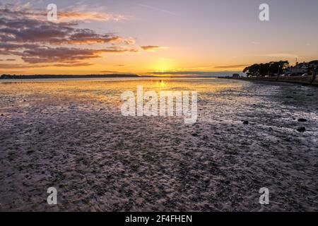 Fango terapia, Poole baia a bassa marea, Dorset Foto Stock