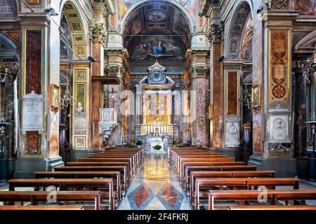 Chiesa di San Rocco tutti Augusteo, Chiesa di San Rocco interno barocco a Roma, Italia Foto Stock