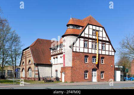 Ex pompa della società di pubblica utilità, oggi laboratorio indipendente teatro e film, Muenster, Westfalia, Nord Reno-Westfalia, Germania Foto Stock