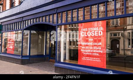 Epsom London UK, March21 2021, High Street Branch del Lakeland Homeware Store si è spento durante il Covid-19 Coronavirus Lockdown Foto Stock