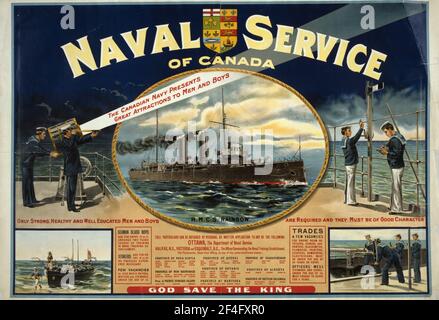 Un poster canadese per il reclutamento della prima guerra mondiale per il Canada Navy Foto Stock